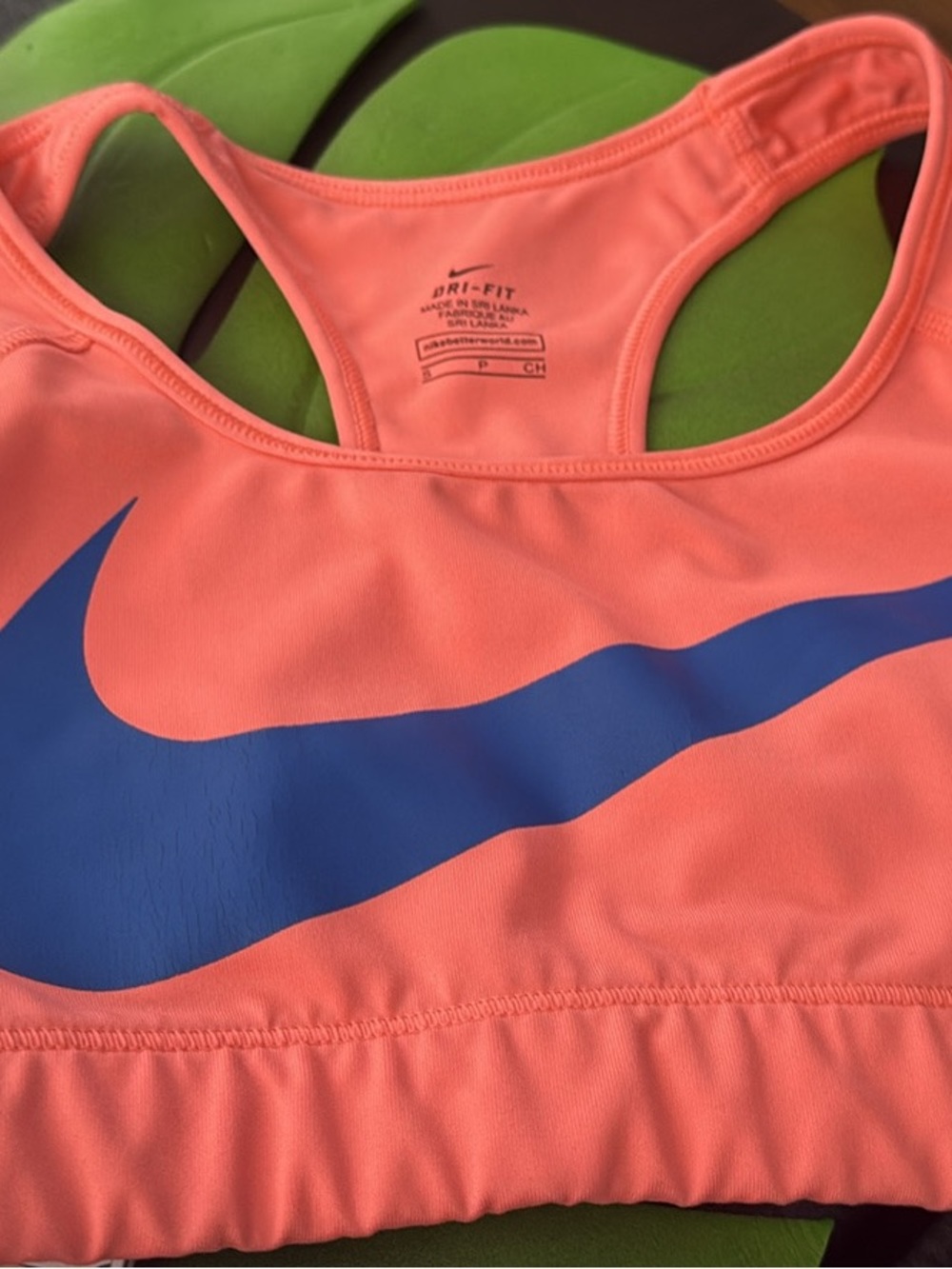 Nike Coral Coral Sports Bra with Blue Swoosh